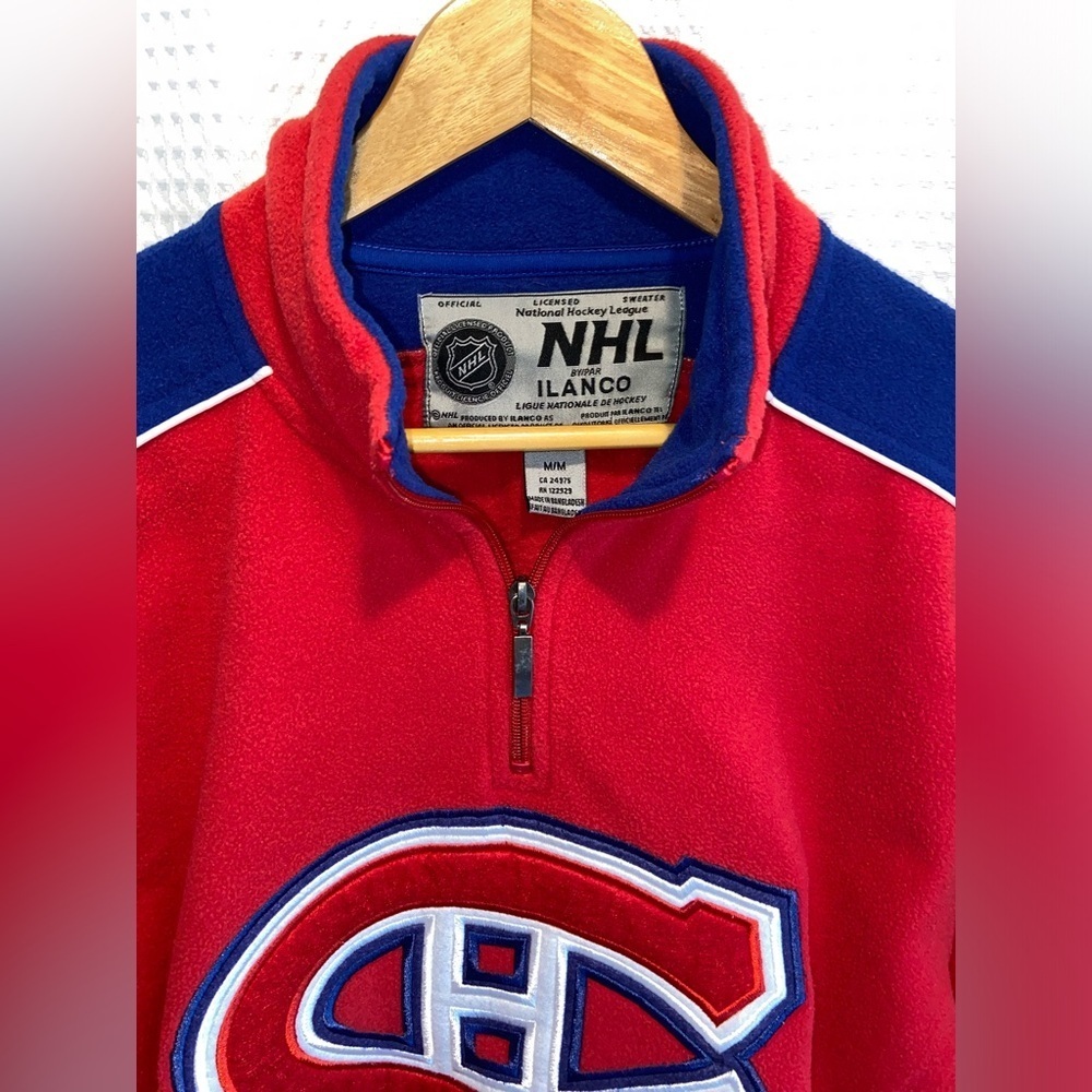 NHL vintage Montreal Canadiens red fleece 1/4 zip sweater size medium - Picture 3 of 13